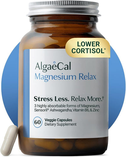 AlgaeCal Magnesium Relax – Chelated Magnesium with Ashwagandha for Sleep & Stress Support (60 Caps)