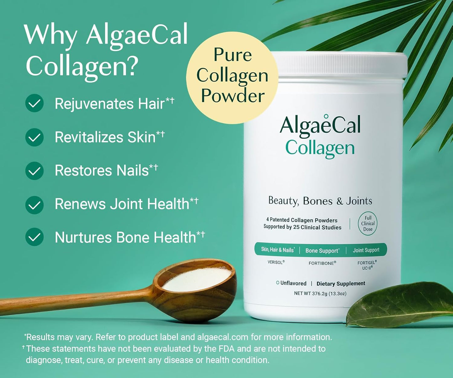 AlgaeCal Collagen – 4 Clinically Supported Peptides for Bone, Joint & Skin Health (30 Servings)