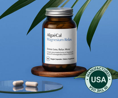 AlgaeCal Magnesium Relax – Chelated Magnesium with Ashwagandha for Sleep & Stress Support (60 Caps)